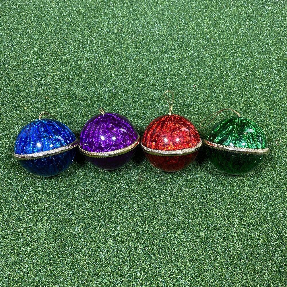 Vintage Set of 4 Shiny Glass Ball Christmas Tree Ornaments